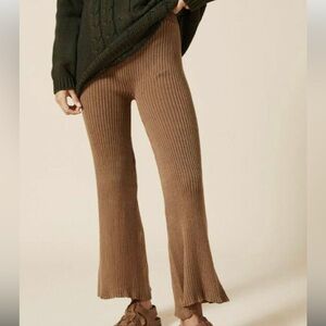 Brown Ribbed Knit High Waisted Cropped Pants